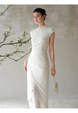 Romina Peach Textured Jacquard Cheongsam Dress
