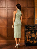 Xena Light Green High-Slit Cheongsam Dress