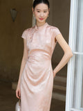 Andante Blush Satin Jacquard Cheongsam Dress
