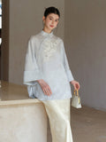 Tiara Cloud Blue Beaded Jacquard Cheongsam Top