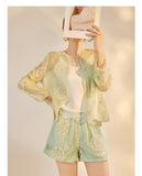 Silk Chrysanthemum Glamorous Embroidery Qipao Cheongsam Three Piece