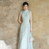 Leonie Water Blue Jacquard Cheongsam Dress