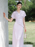 Marigold Light Purple Slim Fit Cheongsam Dress