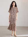 Felicity Flower Brown Mermaid Cheongsam Dress