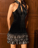 Zinnia Black Velvet Cheongsam Top
