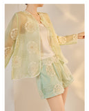 Silk Chrysanthemum Glamorous Embroidery Qipao Cheongsam Three Piece