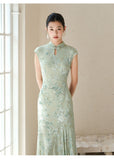 Bluebell Willow Green Embroidered Cheongsam Dress