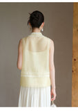 Dara 2-Piece Cloud Yellow Embroidered Vest Cheongsam