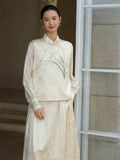Satin 2-Piece Embroidered Relaxed Fit Yulan Vest Cheongsam