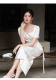 Polaris Apricot Blue Slim Fit Cheongsam Dress
