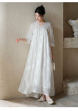 Court Moon White Embroidered Cheongsam Dress