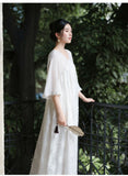 Court Moon White Embroidered Cheongsam Dress