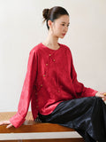 Lunara Crabapple Red Jacquard Cheongsam Top