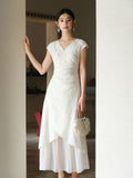 Naya Frost Apricot Embroidered Cheongsam Dress