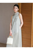 Rhapsody Gray Jacquard Cheongsam Dress