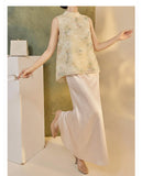 Delphine 2-Piece Embroidered Vest Cheongsam Set