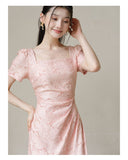 Lapis Cherry Blossom Pink Slim-Fit Cheongsam Dress