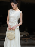 Paulina 2-Piece Fog White Jacquard Cheongsam Top