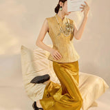 Thalia Gold Slim-Fit Cheongsam Top