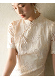 Onyx Apricot Hollow Embroidered Cheongsam Dress