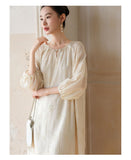 Lila Cloudy Apricot Embroidered Cheongsam Dress