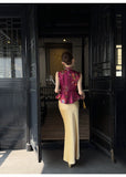 Phlox 2-Piece Crimson Brocade Vest Cheongsam