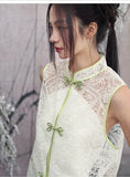 Rhiannon Beige Lace Embroidered Cheongsam Top