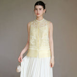 Dara 2-Piece Cloud Yellow Embroidered Vest Cheongsam