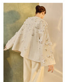 Clarice Light Gray Embellished Cheongsam Coat