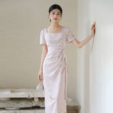 Celeste Peony Pink Jacquard Cheongsam Dress