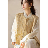 Sebastiana Beige Embroidered Vest Coat Cheongsam