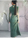 Giselle Green Stretch Knit Cheongsam Dress
