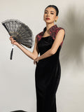 Philippa Black Velvet Floral Embroidered Cheongsam