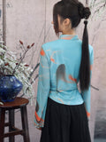 Adeline Blue Floral Print Cheongsam Top