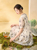 Ranunculus Quixotic Buttoned Ink Painting Cheongsam Qipao Dress