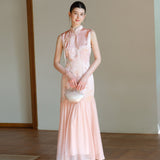Theodora Mist Pink Jacquard Satin Cheongsam Dress