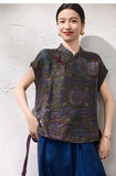 Sage Short Sleeve Purple Brown Cheongsam Top