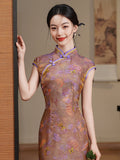 Tempo Grand Shimmering Brocade Cheongsam Dress Frog Buttons Qipao