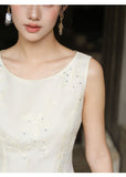 Valencia Foggy Apricot Sequin Embroidered Cheongsam Dress