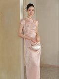 Andante Blush Satin Jacquard Cheongsam Dress