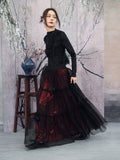 Peridot Black Red Layered Cheongsam Skirt