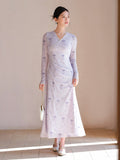 Nerissa Purple Smoke Floral Cheongsam Dress