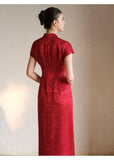 Opal Red Jacquard Satin Cheongsam Dress