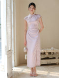 Xiaowen Moon Purple Satin Cheongsam Dress