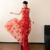 Procyon Red Floral Vintage Cheongsam Dress