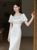 Petra Moon White Polka Dot Cheongsam Dress