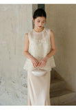 Tulip White Mulberry Silk Embroidered Cheongsam Top