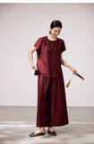 Aurelia 2-Piece Navy Wine Wide-Leg Cheongsam Set
