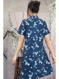 Geranium Blue Butterfly Print Cheongsam Dress