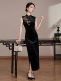 Starlight Jubilant Black Velvet Cheongsam Dress Embroidered Qipao